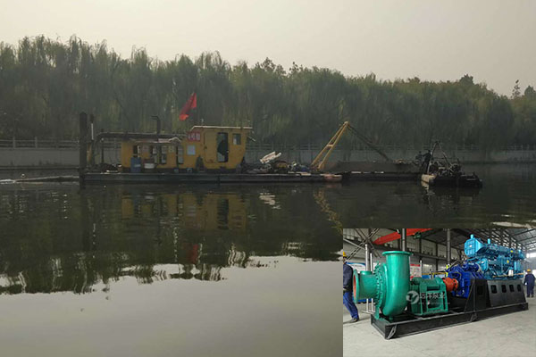 遠洋牌船陸兩用清淤泵施工樣圖